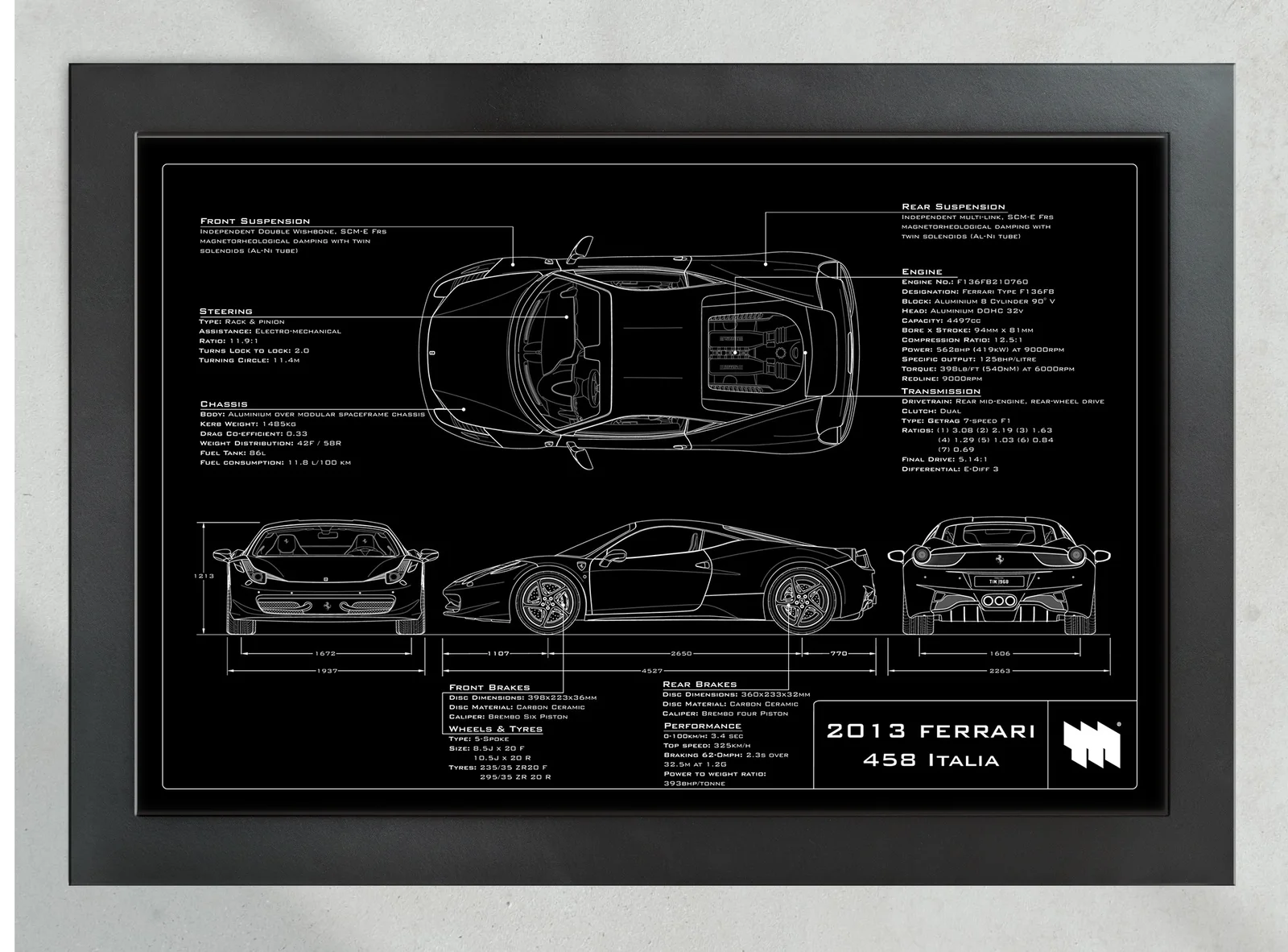 2013 Ferrari 458 Italia, in the collector's frame, landscape