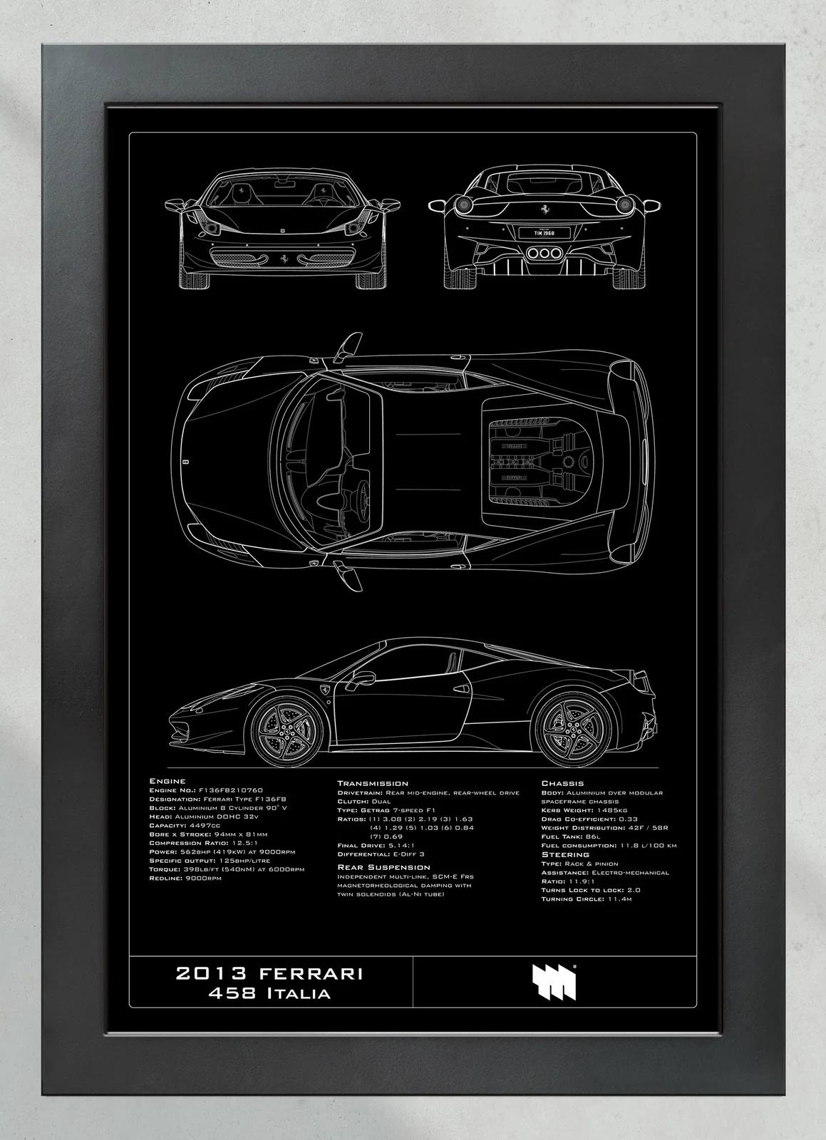 2013 Ferrari 458 Italia, in the collector's frame, portrait