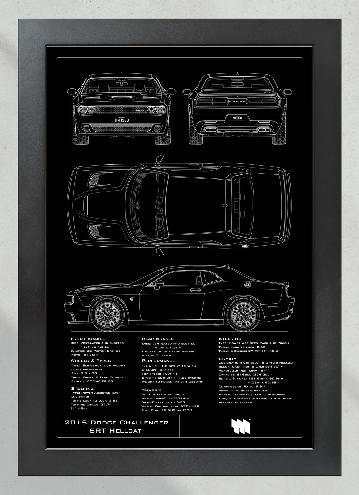 2015 Dodge Challenger SRT Hellcat, in the collector's frame, portrait