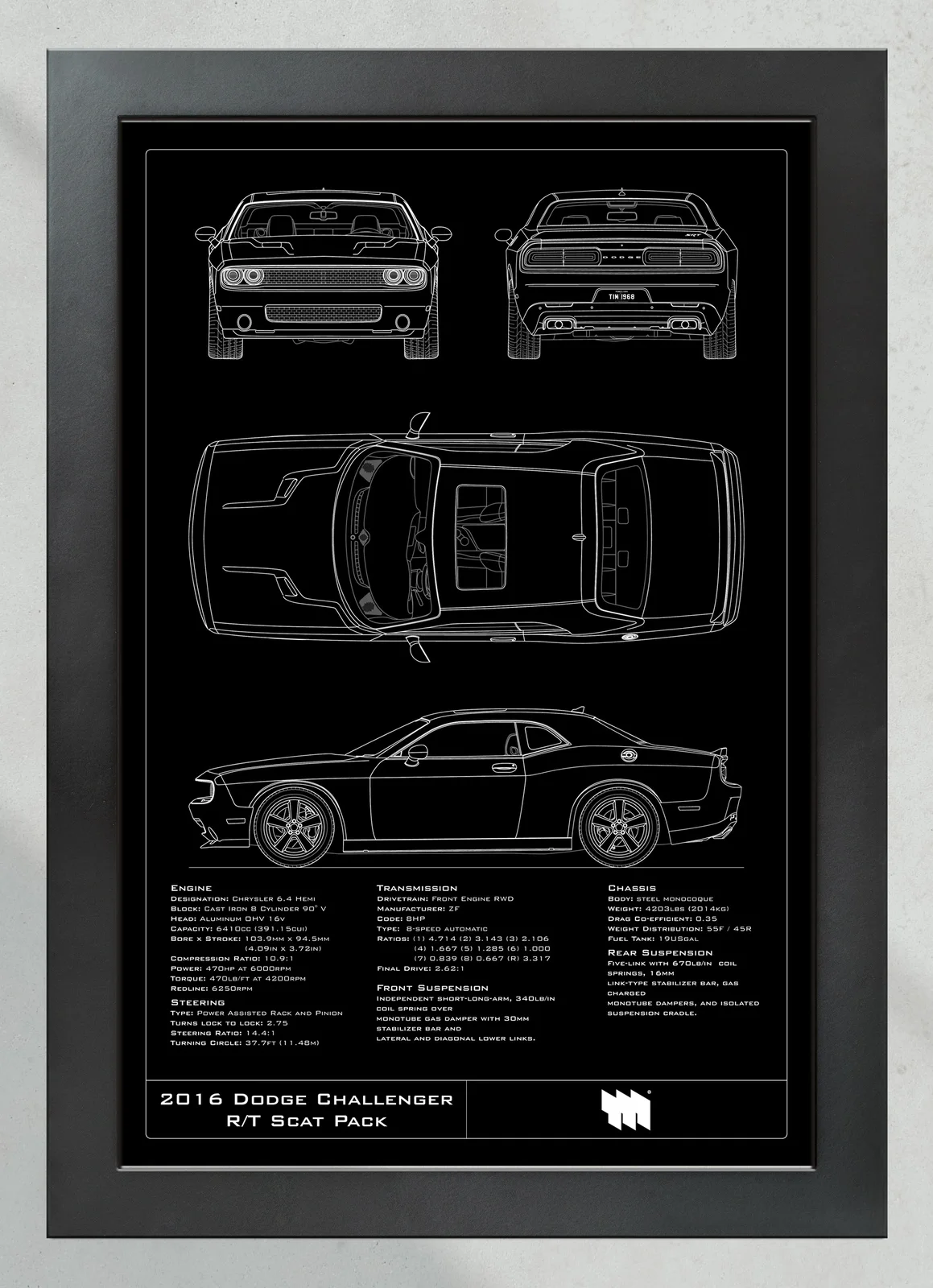 2016 Dodge Challenger R/T Scat Pack, in the collector's frame, portrait