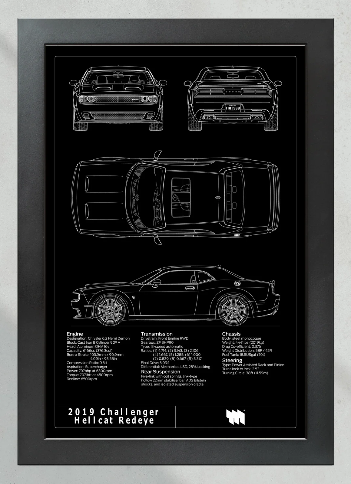 2019 Challenger Hellcat Redeye, in the collector's frame, portrait