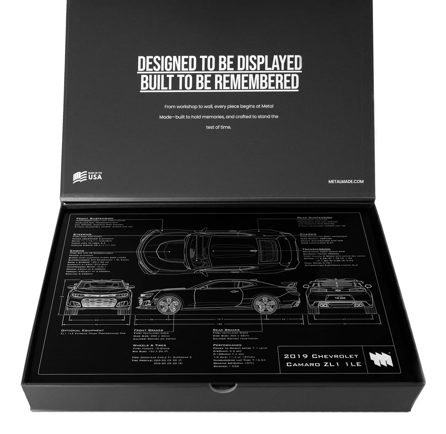 2019 Chevrolet Camaro ZL1 1LE, in the metal made gift box, landscape plate
