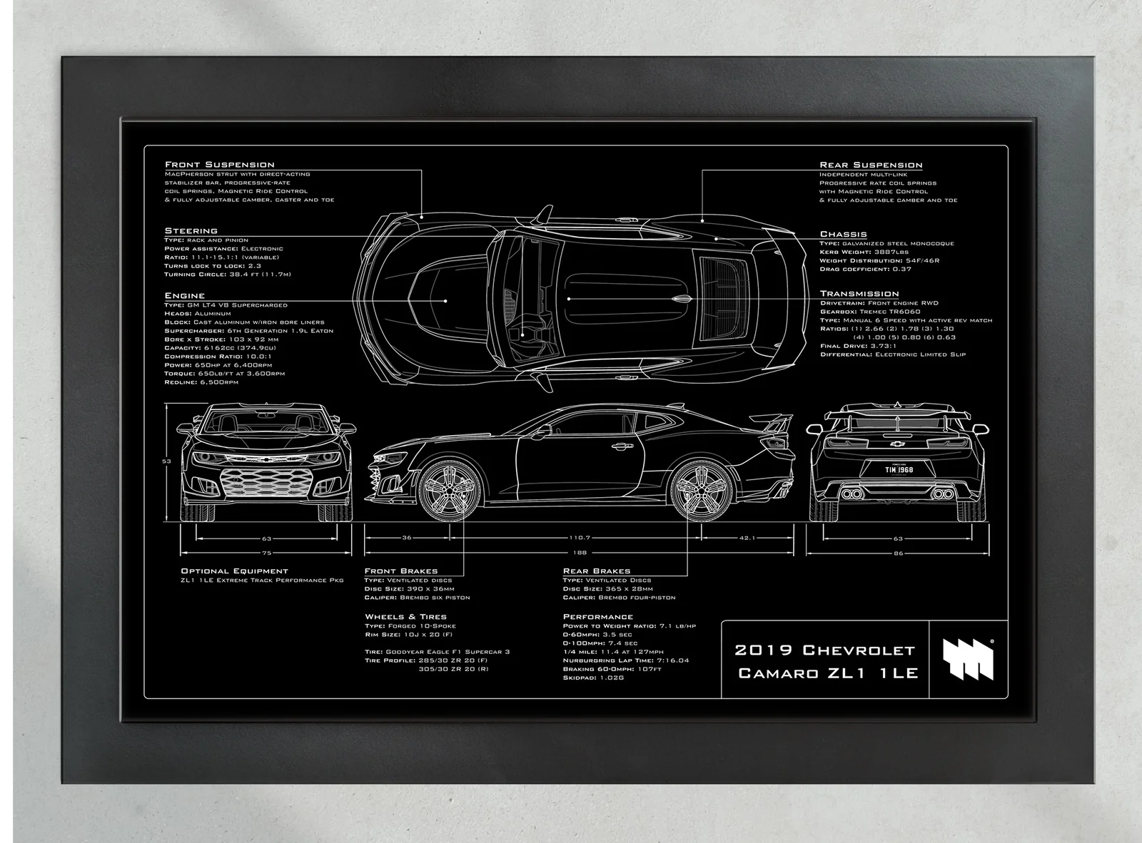 2019 Chevrolet Camaro ZL1 1LE, in the collector's frame, landscape