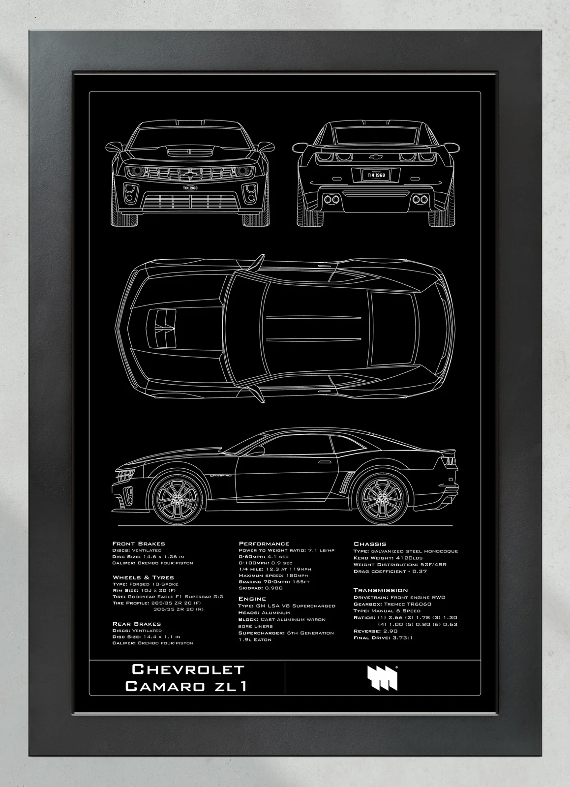 Chevrolet Camaro ZL1, in the collector's frame, portrait