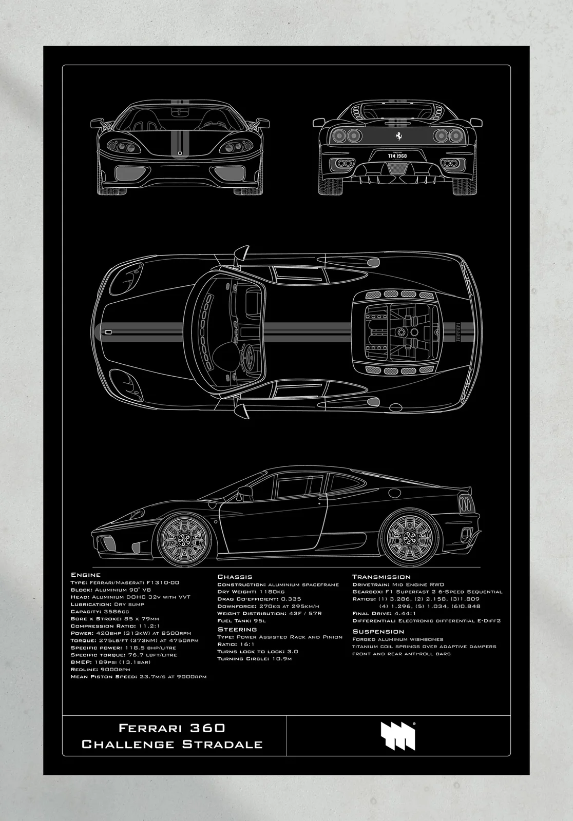 Ferrari 360 Challenge Stradale, the print, portrait