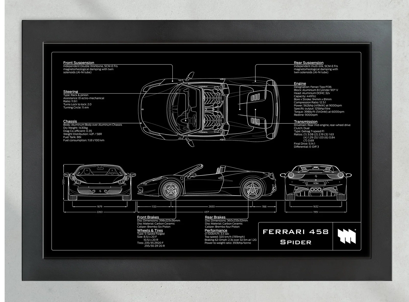 Ferrari 458 Spider, in the collector's frame, landscape